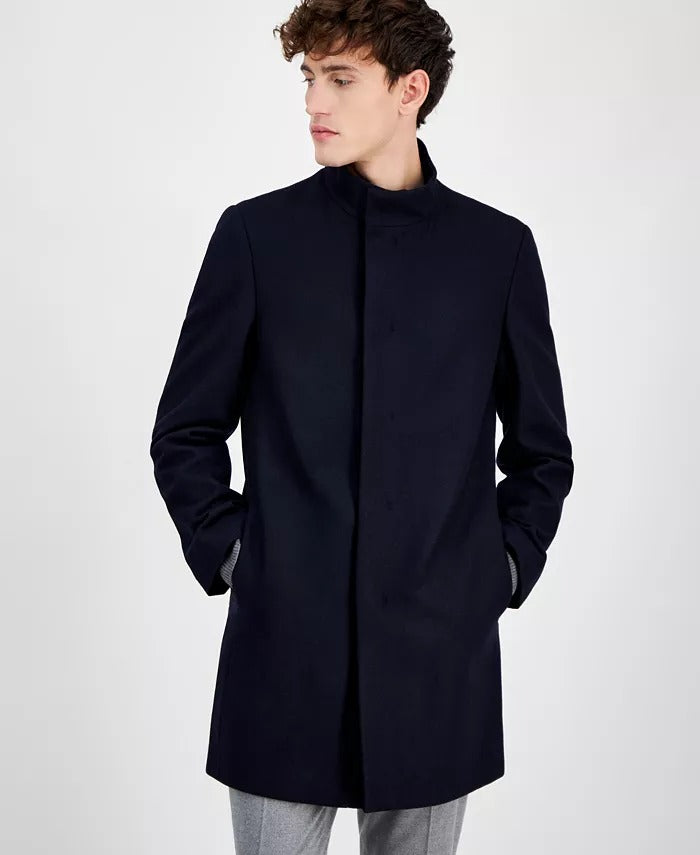 Calvin Klein Men's Mayden Slim-Fit Wool Blend Overcoat Coat 44R Navy Blue Wool