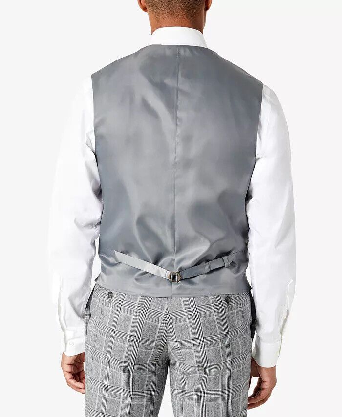 Tallia Mens Slim Fit Plaid Suit Vest Black White 2XL