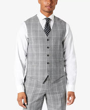 Tallia Mens Plaid Slim Suit Vest Grey XXL