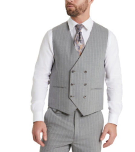 Tayion Collection Men's Classic Fit Double Breasted Suit Vest Grey Medium