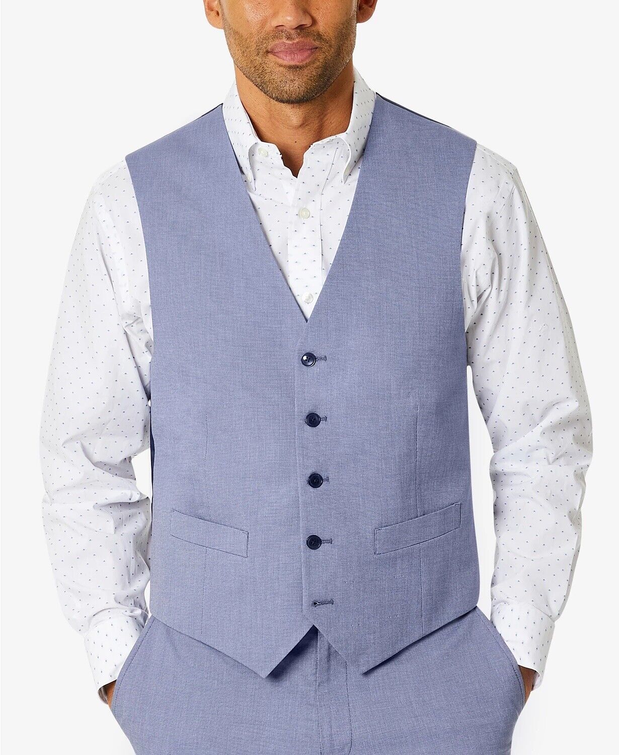 Tommy Hilfiger Modern-Fit TH Flex Chambray Suit Separate Vest Small Blue
