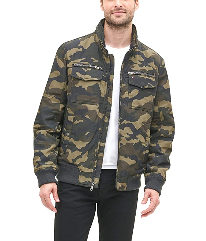Tommy Hilfiger Mens Water Resistant Performance Bomber Jacket 2XL XXL Green Camo