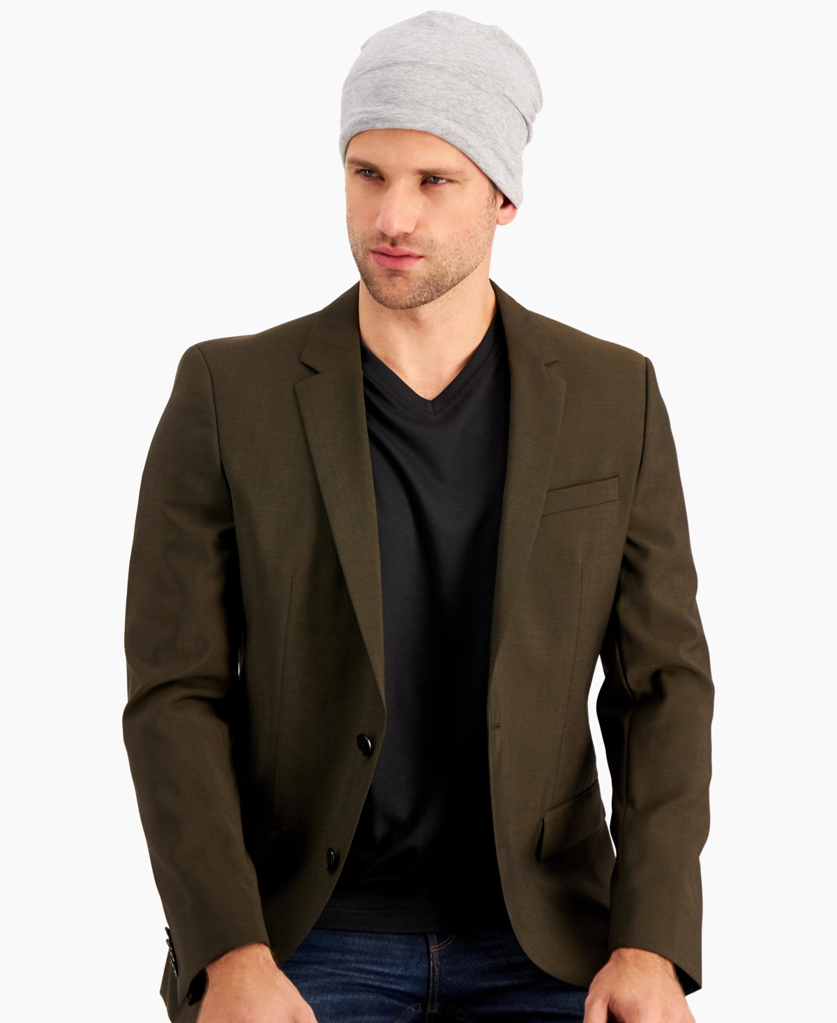 Alfani Men's Solid Cut & Sew Beanie Grey Osfa Reg