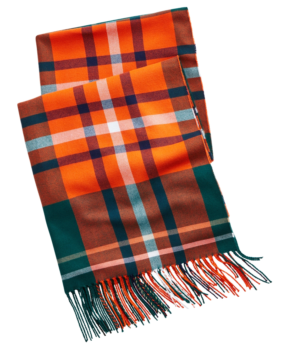 Club Room Men's Green Orange Plaid Tassel Scarf