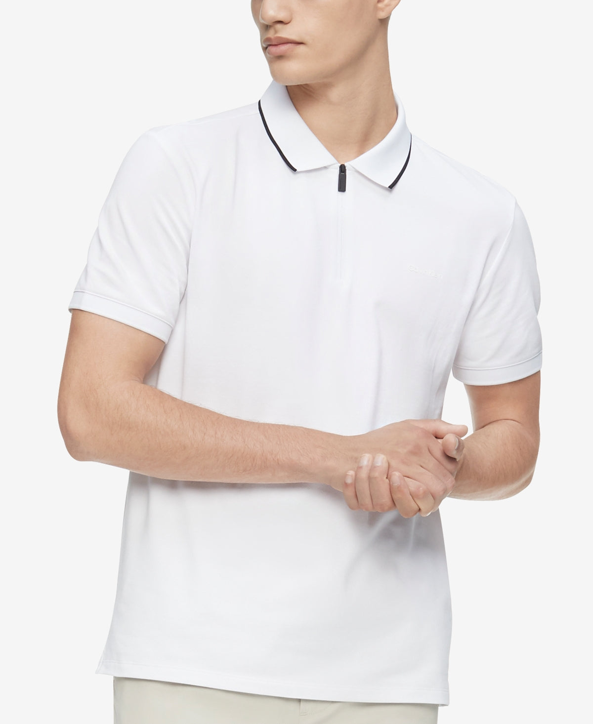 Calvin Klein Men's Move 365 Quarter Zip Short Sleeve Polo Shirt White Small