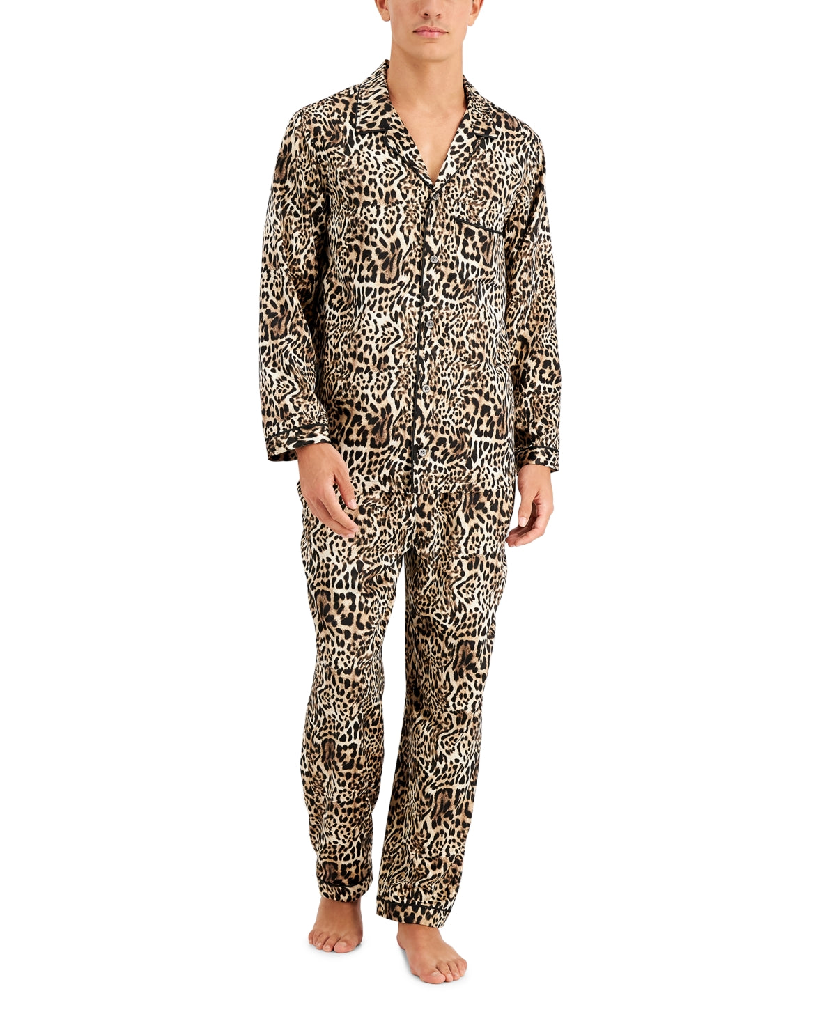 International Concepts Men's Cheetah Print Satin Pajamas Beige khaki Medium