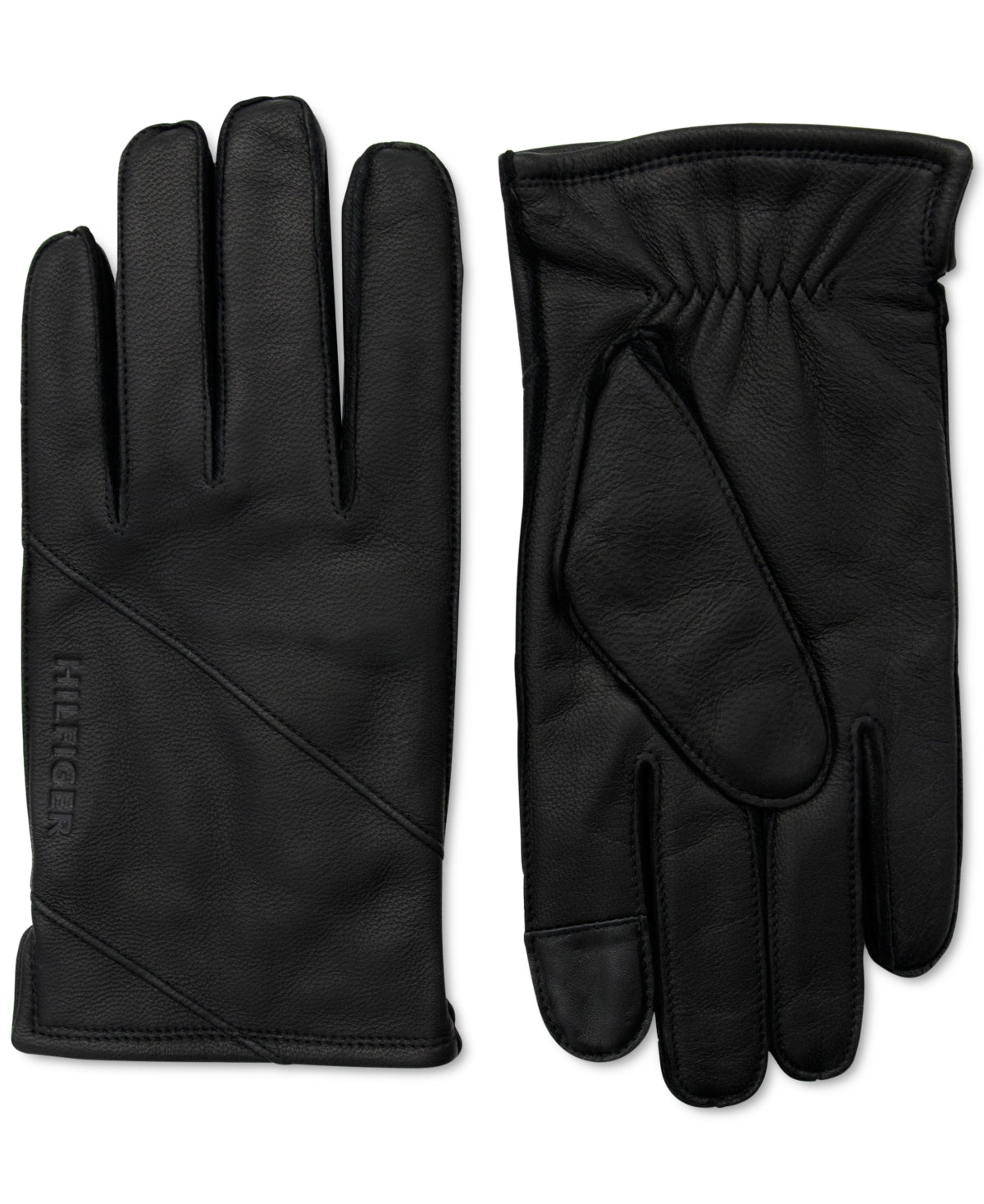 Tommy Hilfiger Mens Diagonal Stripe Leather Gloves Black Large