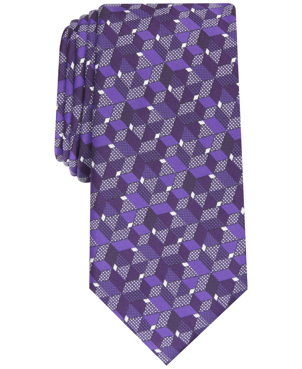 Alfani Mens Tie Necktie One Size Purple Geometric Multi