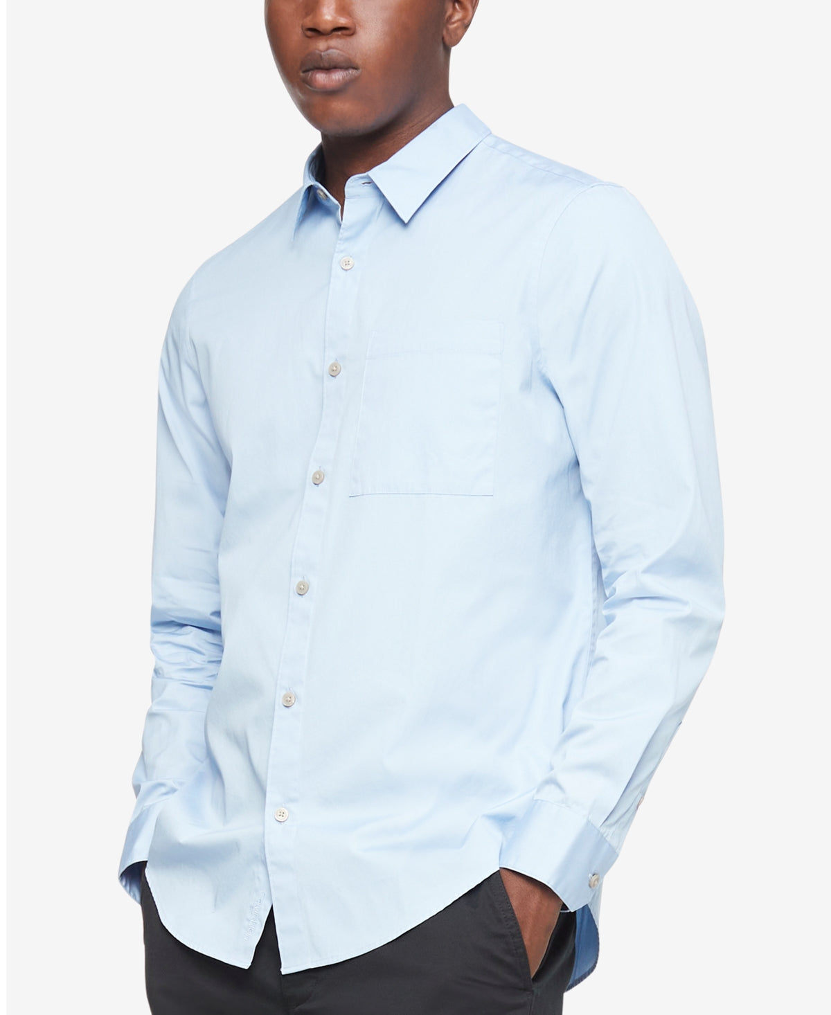 CALVIN KLEIN Men's Solid Patch Pocket Button Down Easy Shirt Light Blue Large