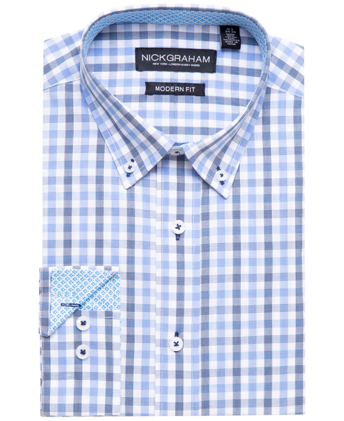 Nick Graham Men's Modern Fit Blue Plaid Button Down Shirt 15.5 32/33