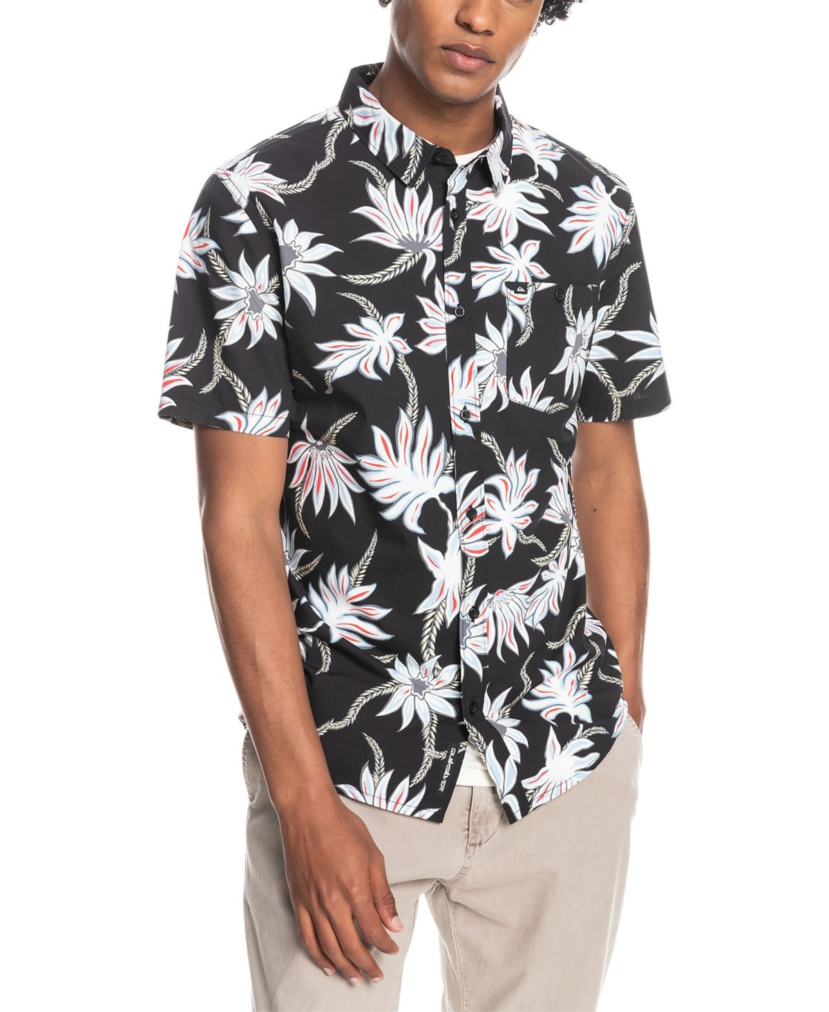 Quicksilver Men's Mystic Beach Shirt XL Black Hawaiian Button Down