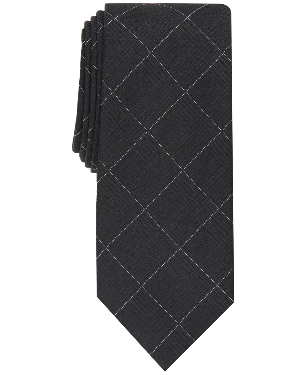 Alfani Mens Tie  Gering Plaid Necktie Black