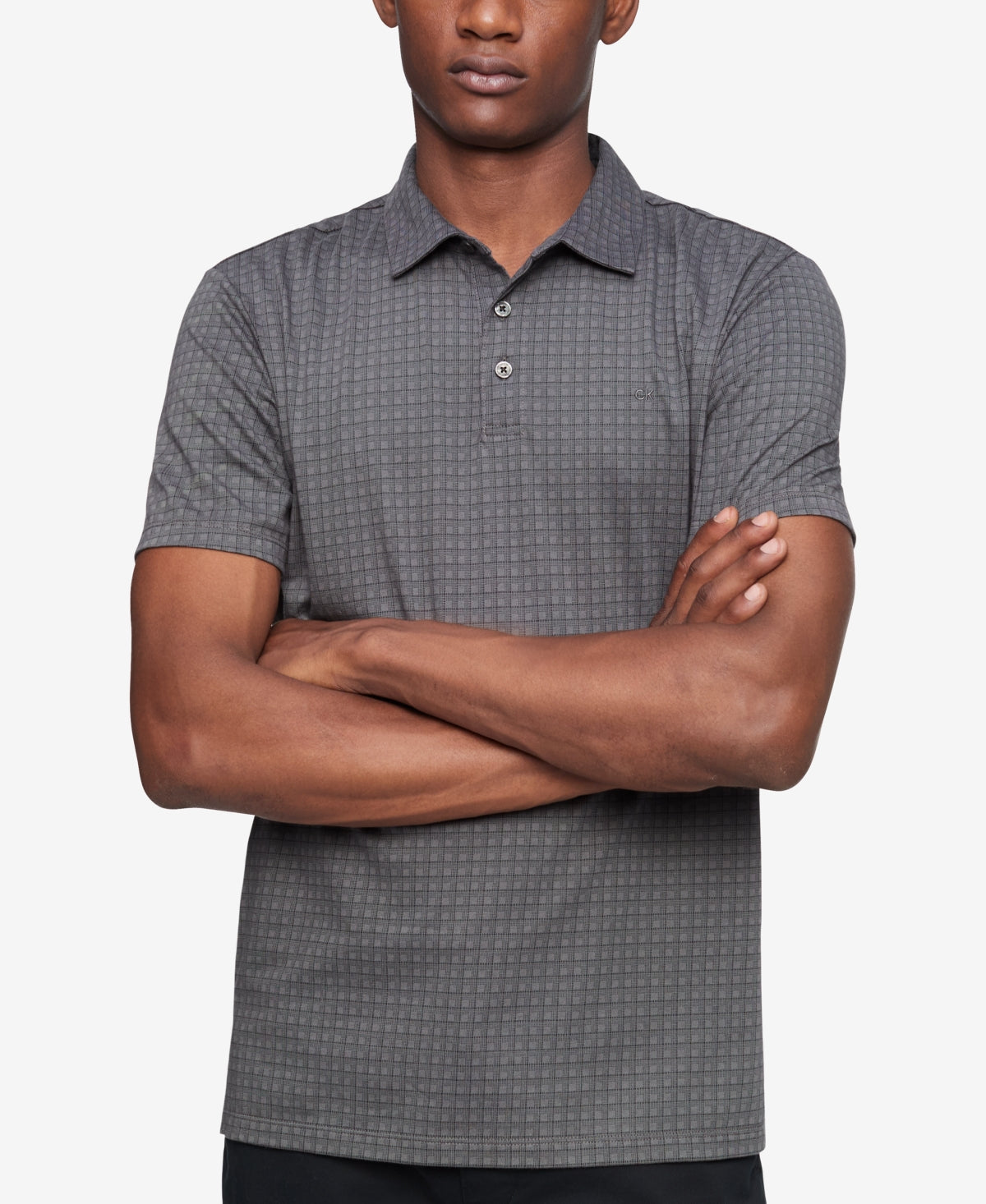 Calvin Klein Men's Short Sleeve Liquid Touch Polo Shirt  Grey Pinstripe Small