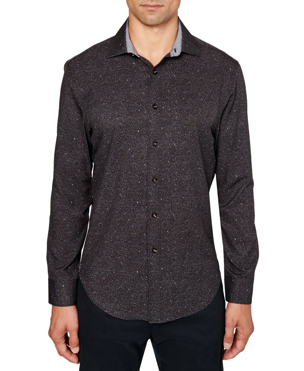 Tallia Men's Slim-Fit Flecked Textured Button Down Shirt Large Black