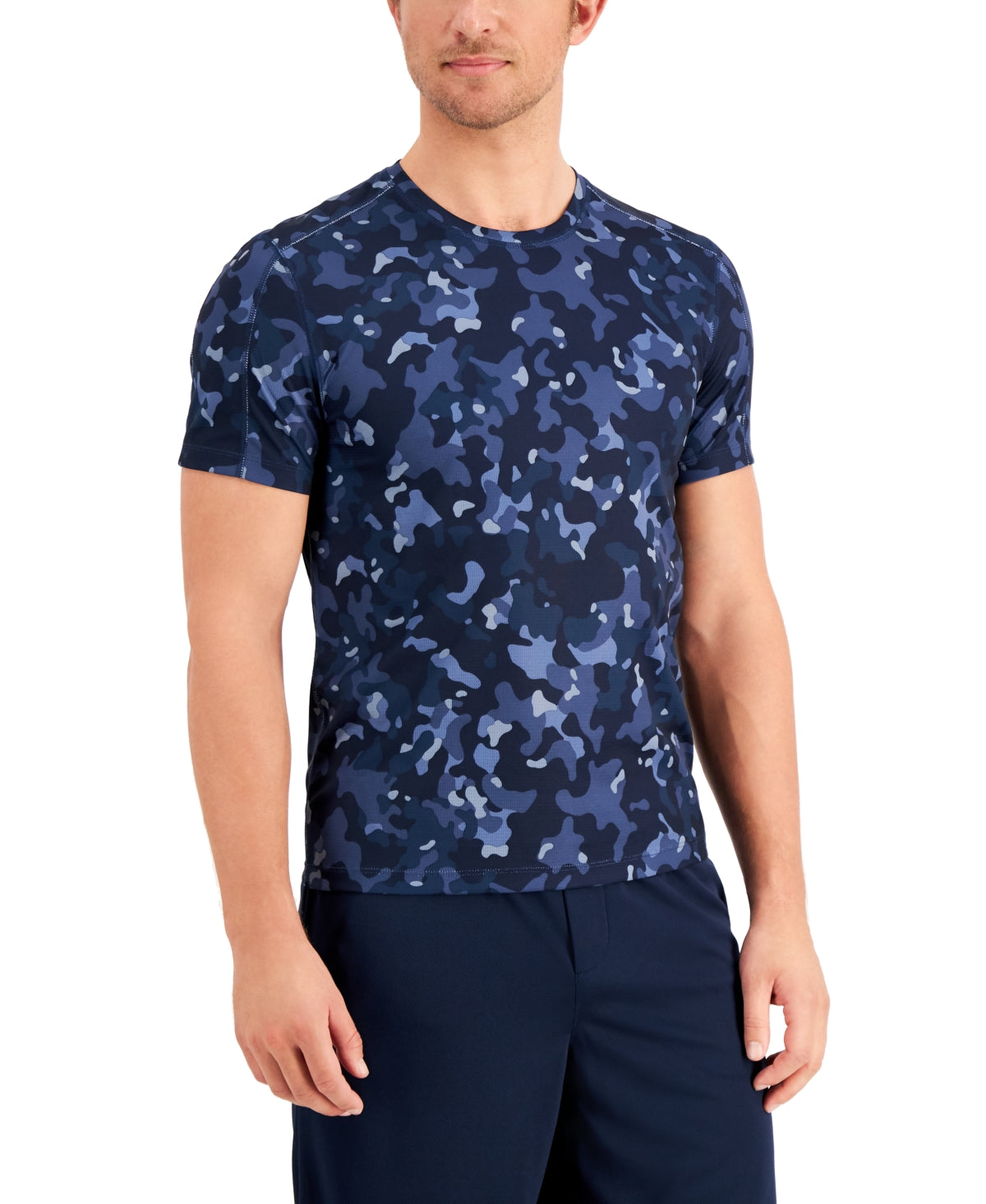 ID Ideology Mens Performance Crewneck Moisture Wicking T Shirt Blue Camo Medium