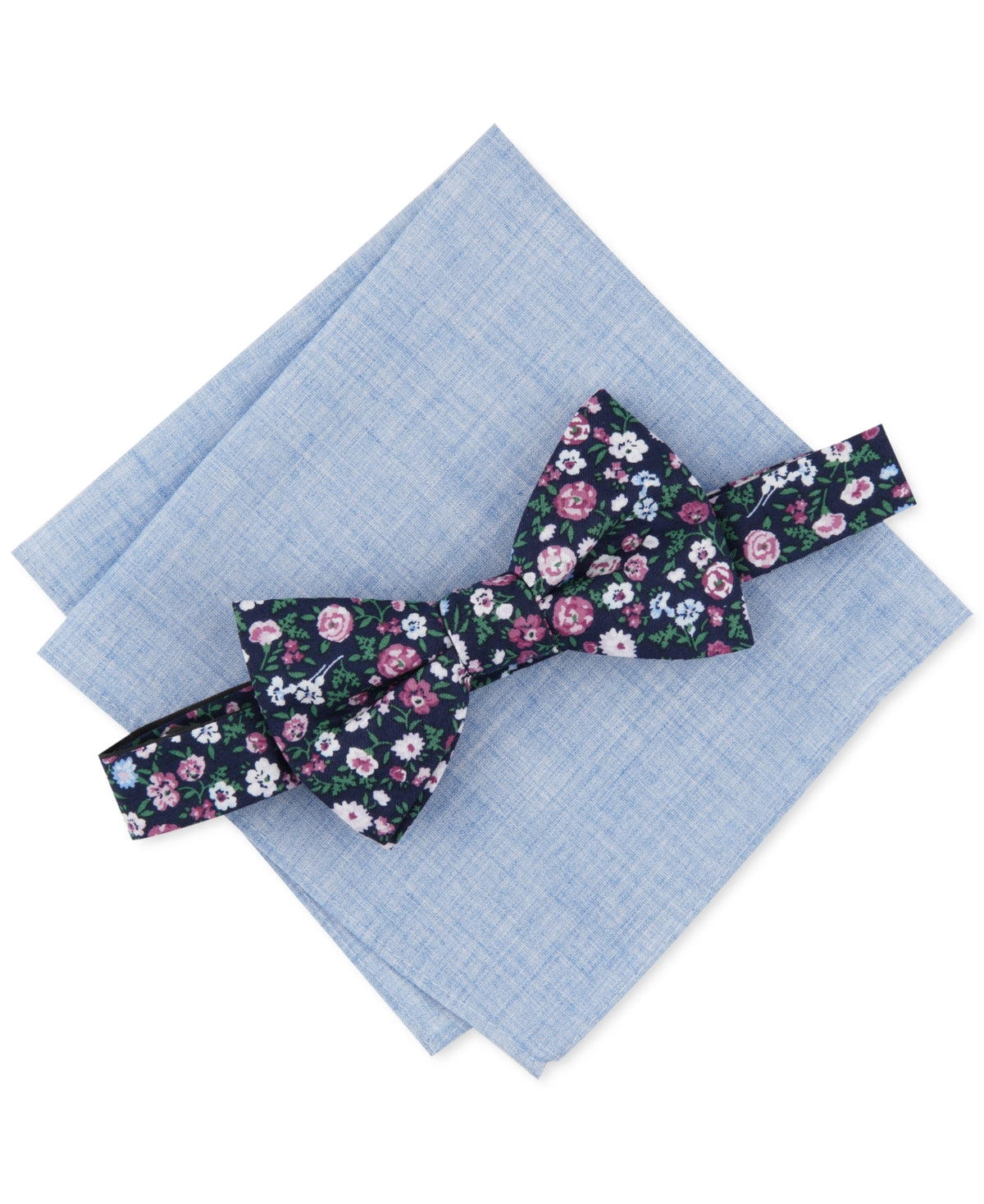 Bar Iii Men's Floral Pre Tied Bow Tie  Solid Pocket Square Set Blue Combo