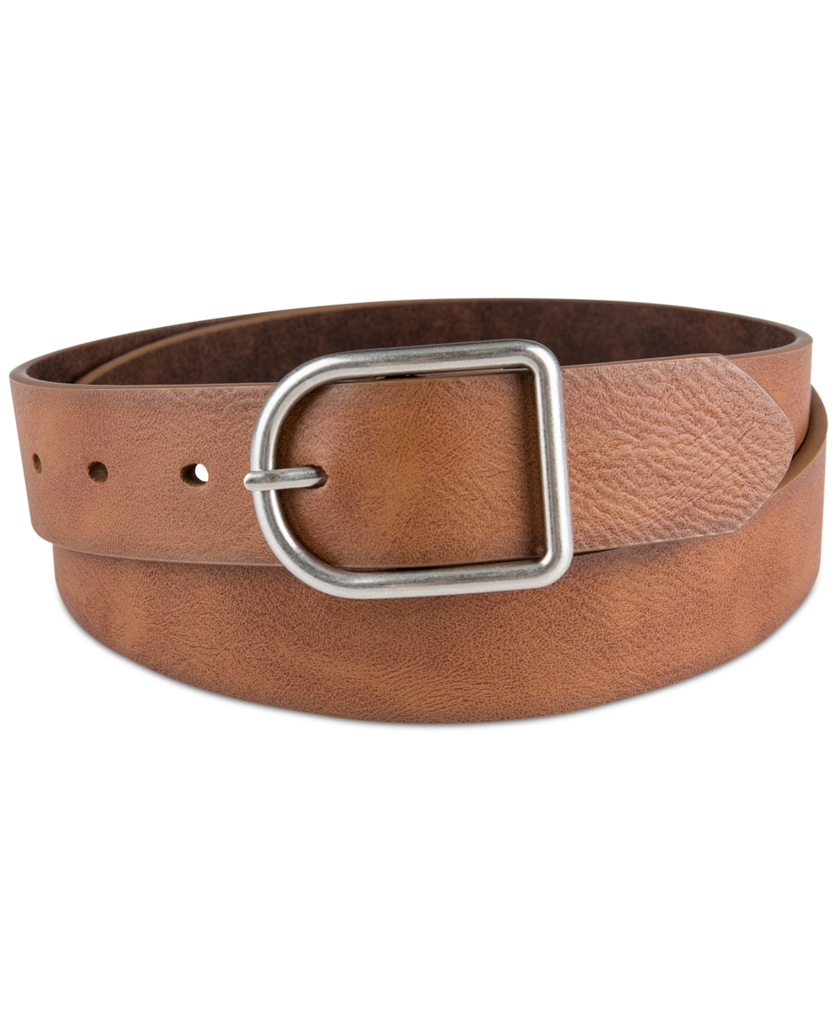 Sun + Stone Mens Embroidered Logo Faux Leather Casual Belt Brown XL 42 44