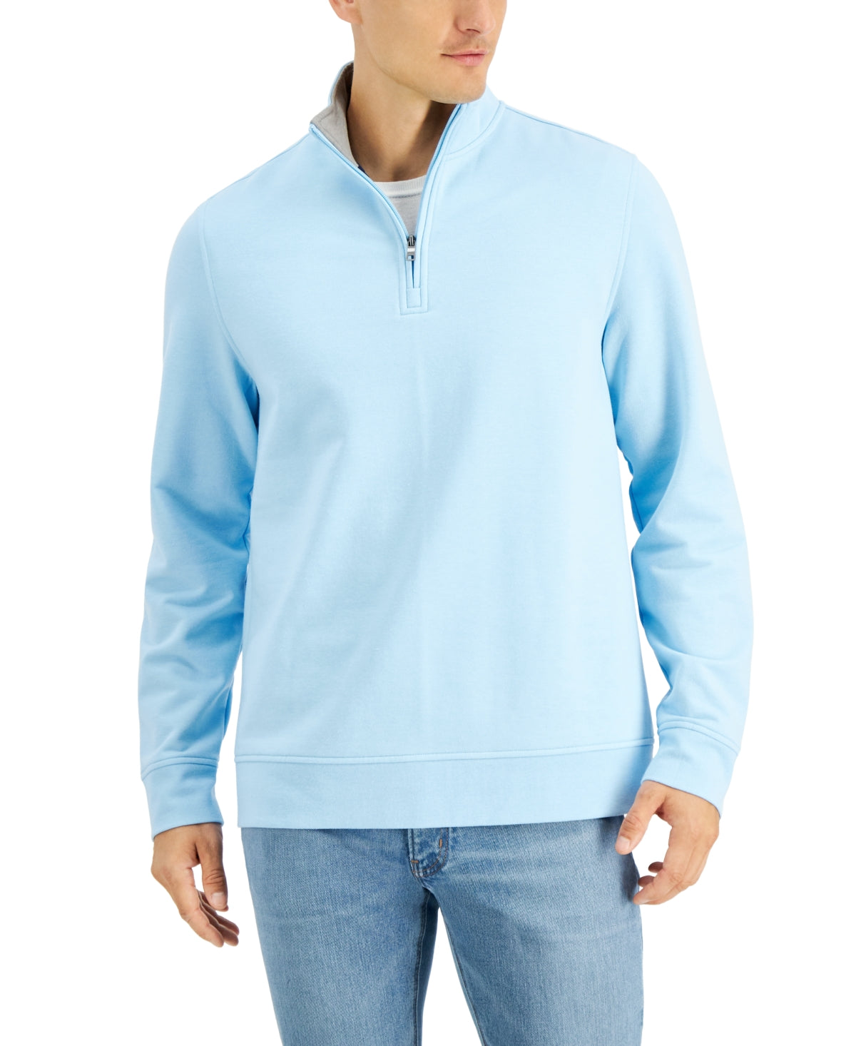 Club Room Mens Regular Fit Quarter Zip Sweatshirt Shallow Blue Large