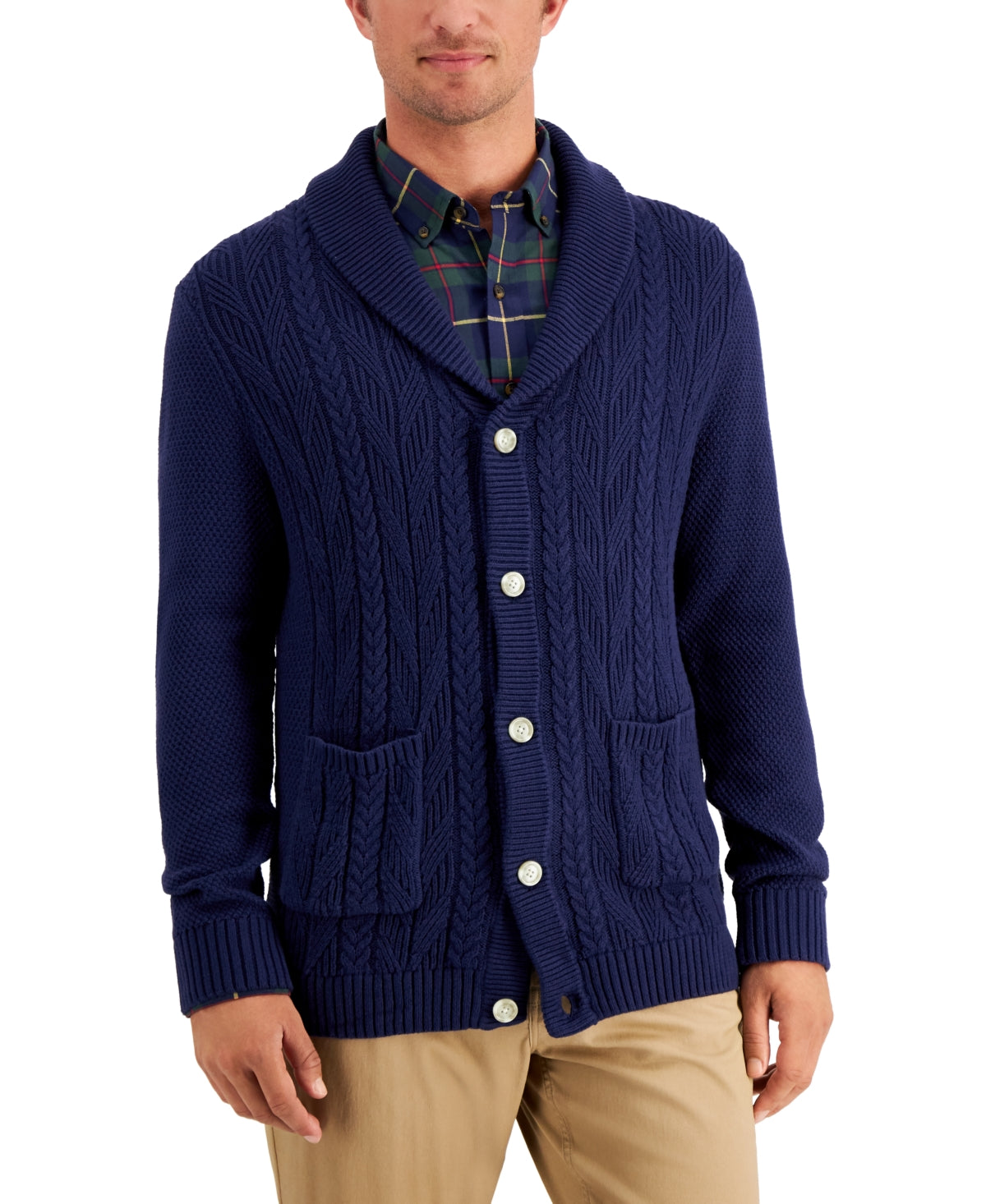 Club Room Men's Chunky Shawl Cardigan  Navy Blue Xl