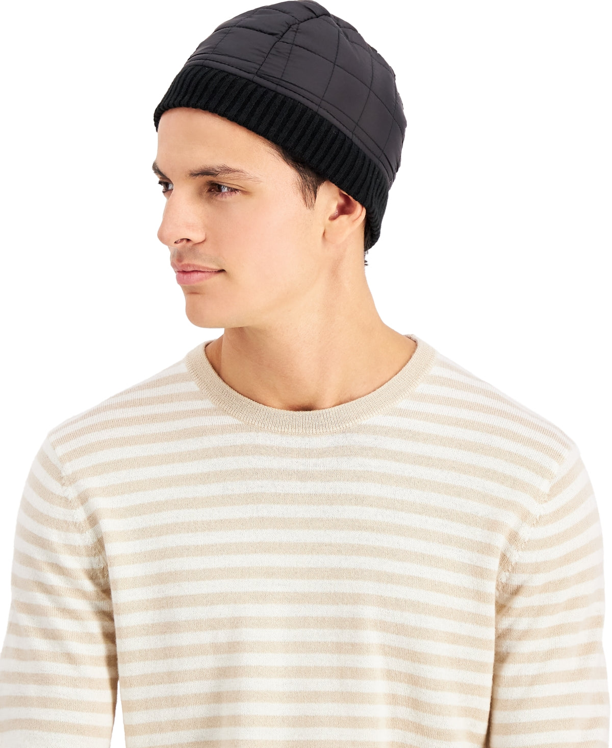 Alfani Men's Quilted Puffer Beanie Hat Black