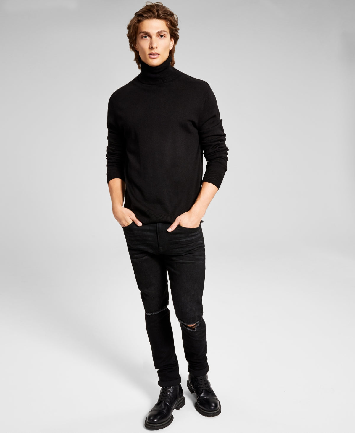And Now This Men's Solid Black Turtleneck Sweater Small