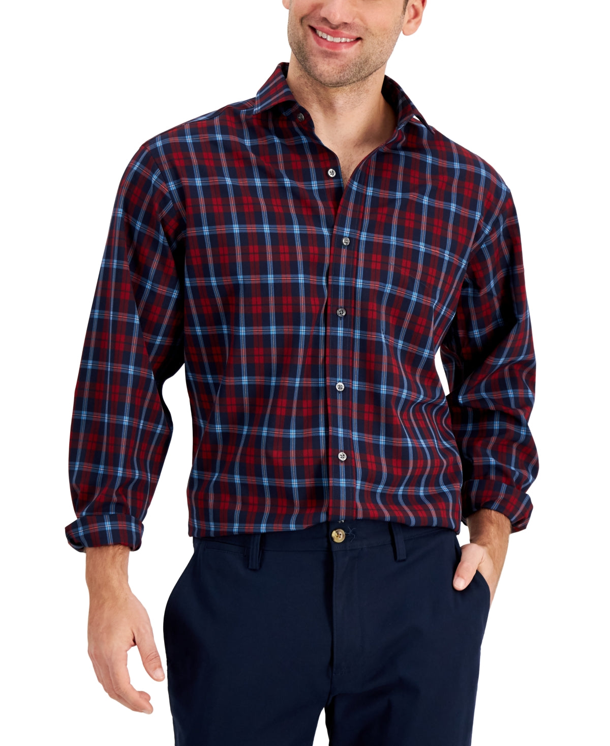 Club Room Men's Regular Fit Traveler Dress Shirt Navy 17.5 34 35