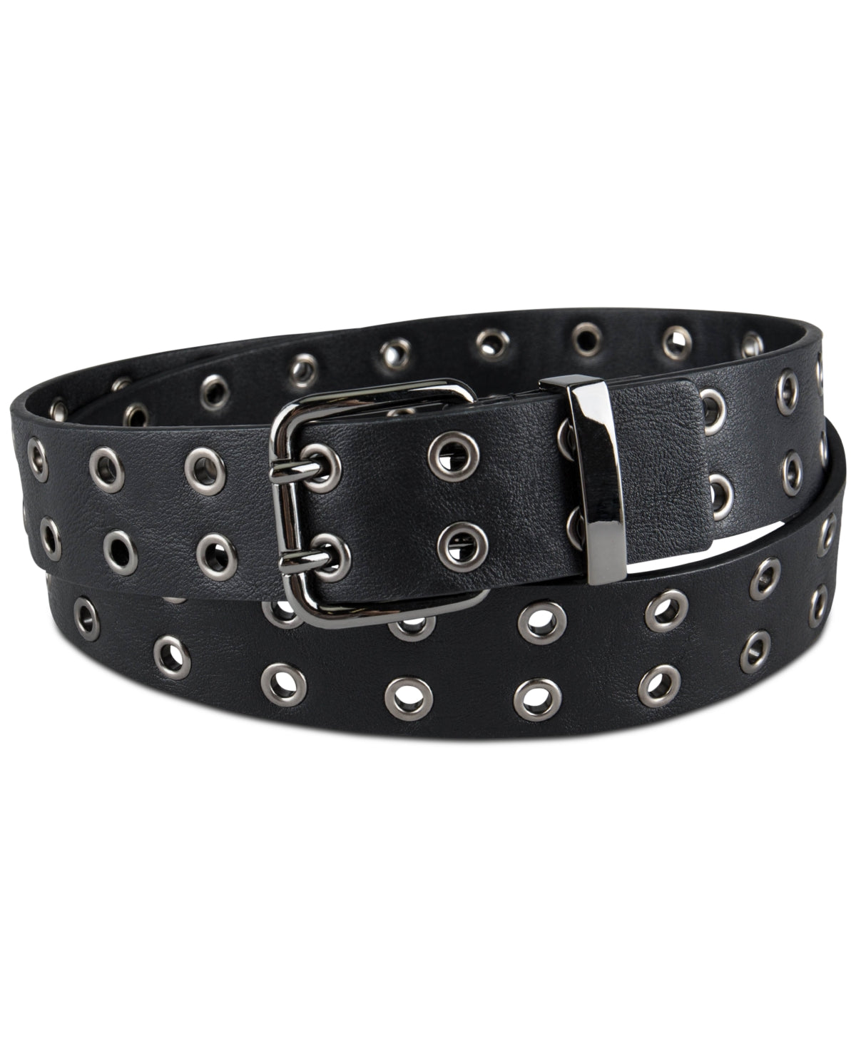 International Concepts Men's Double Prong Buckle Grommet Belt Black  Medium