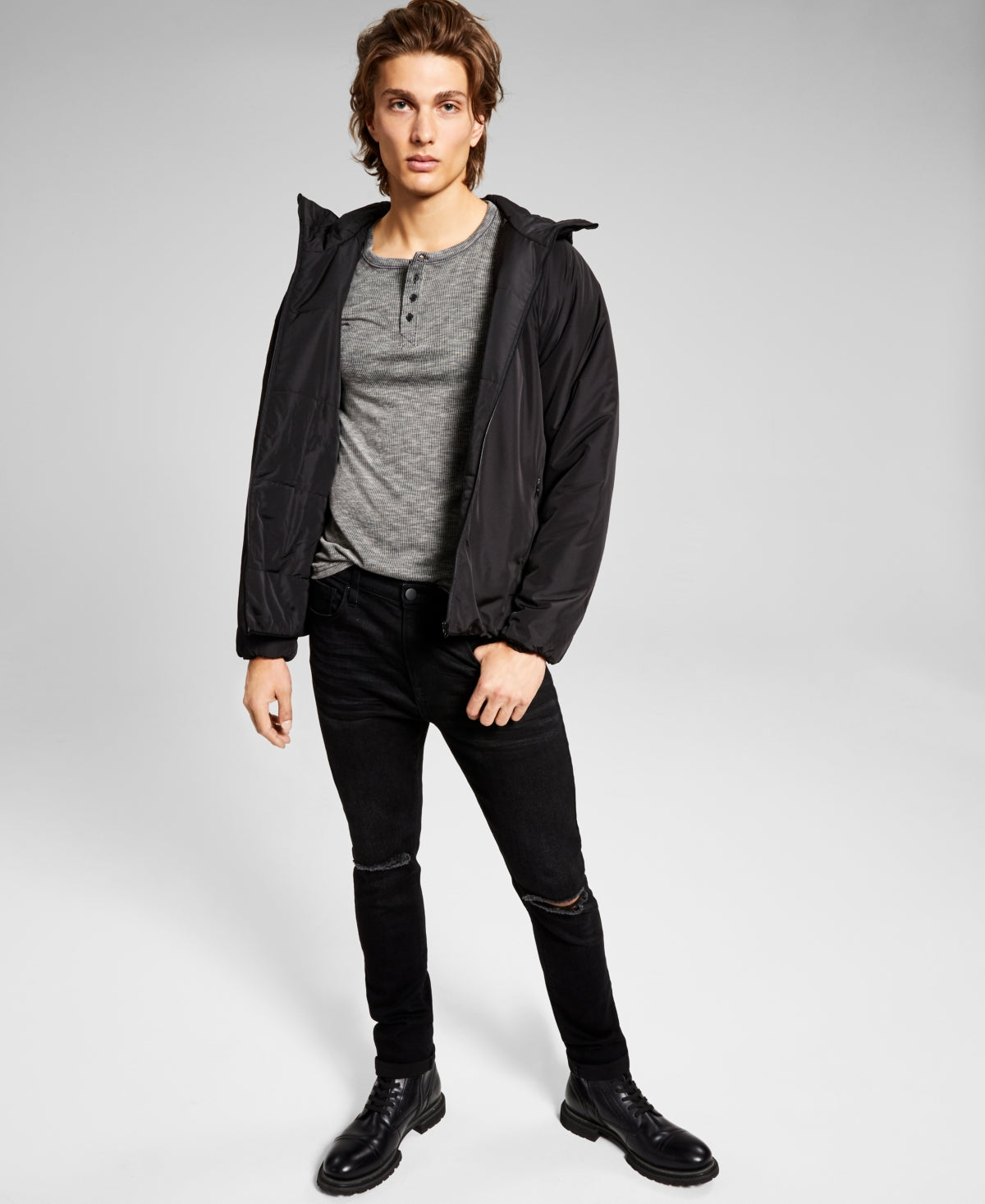 And Now This Men's Black Hooded Jacket Size Medium