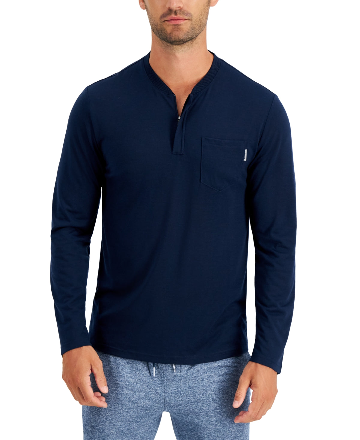 Alfani Men's Quarter-Zip Henley Shirt DARK BLUE SMALL
