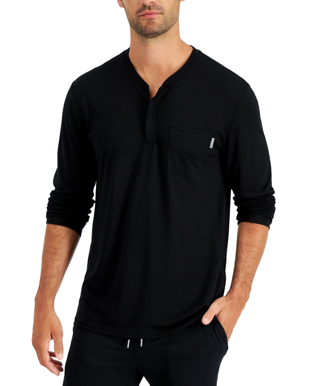 Alfani Men's Quarter-zip Henley Shirt  Black Xxl