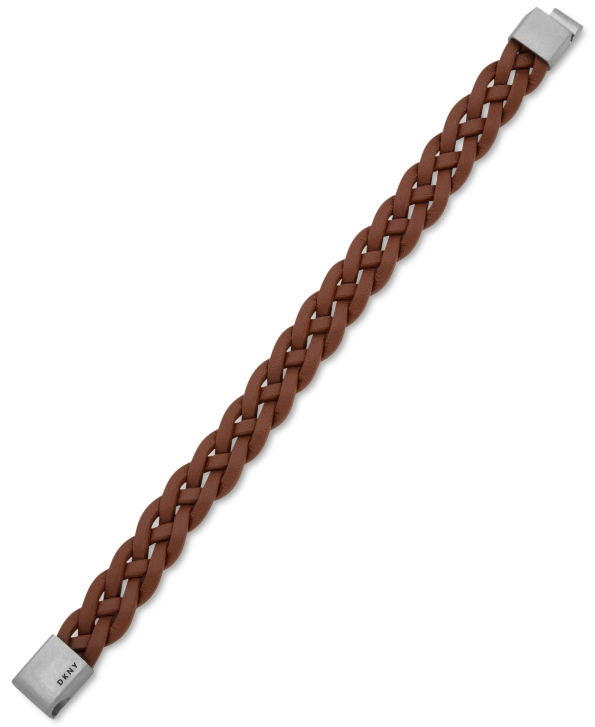 Dkny Braided Leather Bracelet Silver Brown OSFA