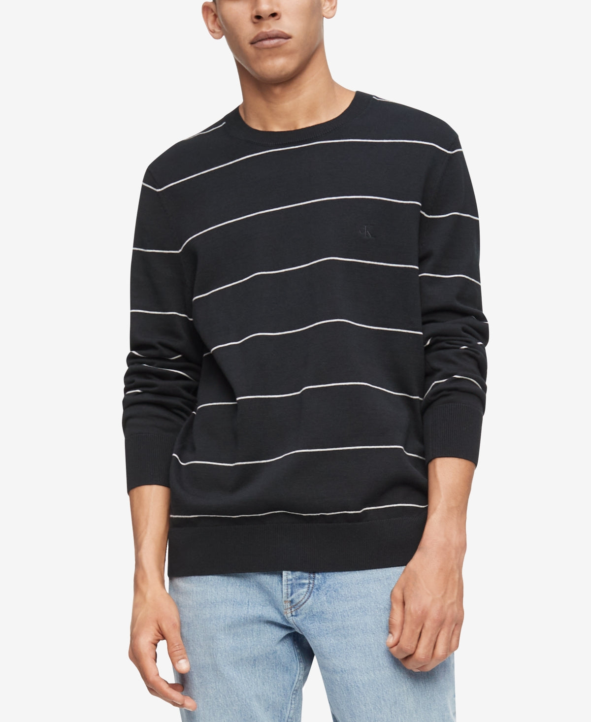 Calvin Klein Men's Striped Logo Sweater Black Medium