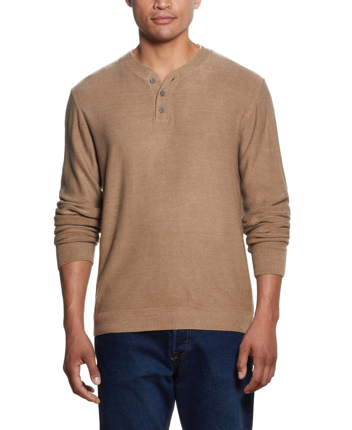 Weatherproof Vintage Men's Soft Touch Henley Sweater Medium Brown