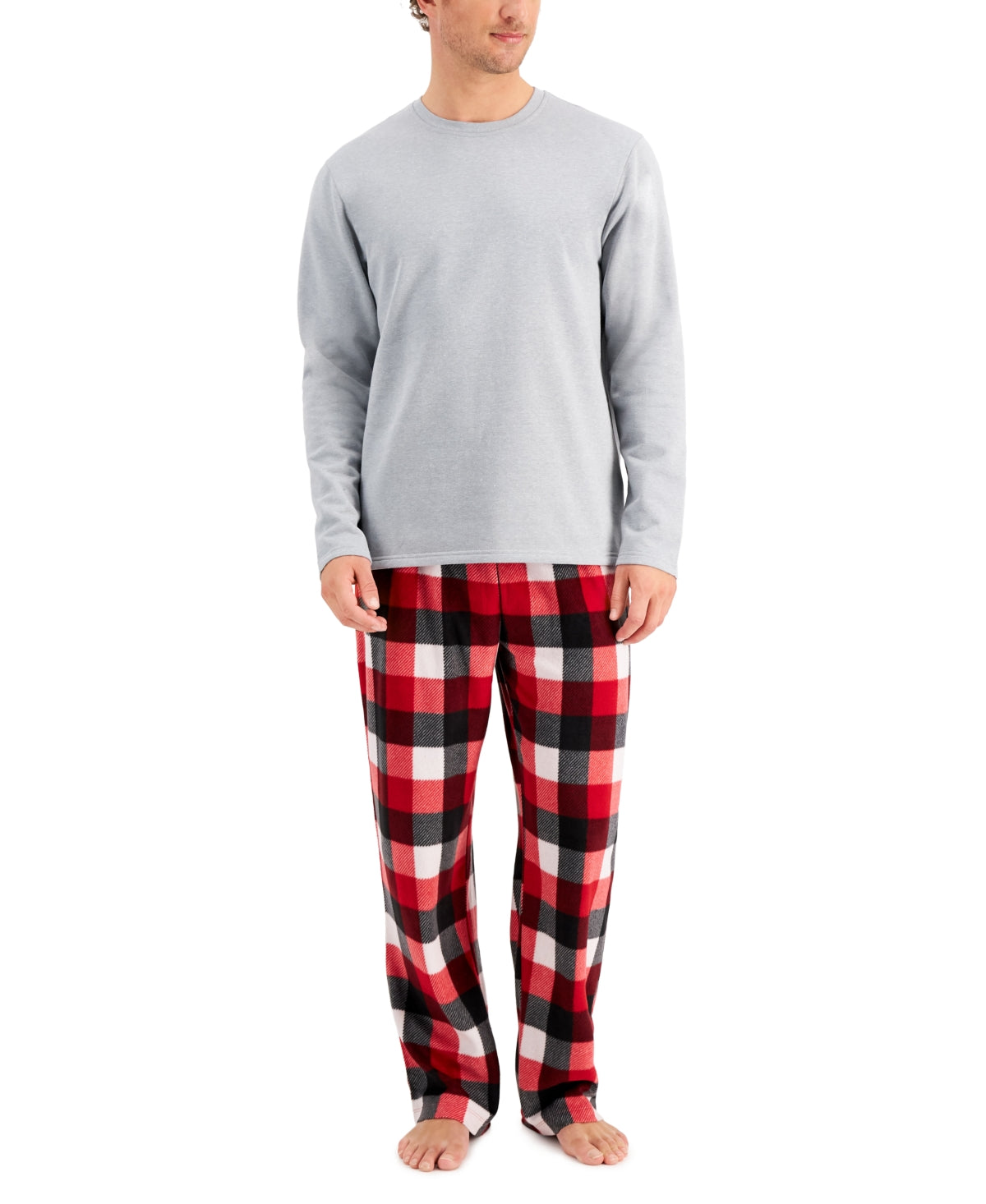 Club Room Men's Buffalo Check Fleece Pants Long Sleeve Pajama Shirt Set Medium