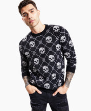 I.N.C. International Concepts Men's Skully Crewneck Sweater Deep Black 2XL