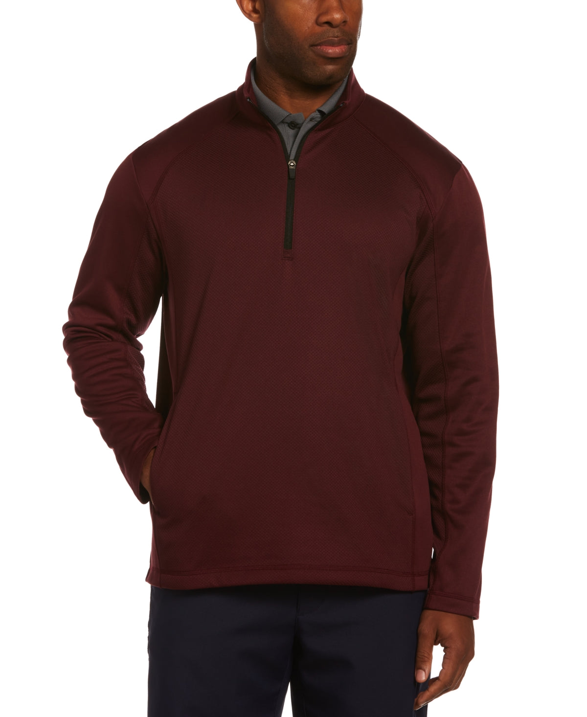 HYBRID APPAREL Men's Mock Neck Quarter Zip Pullover Sweater Red Maroon Medium
