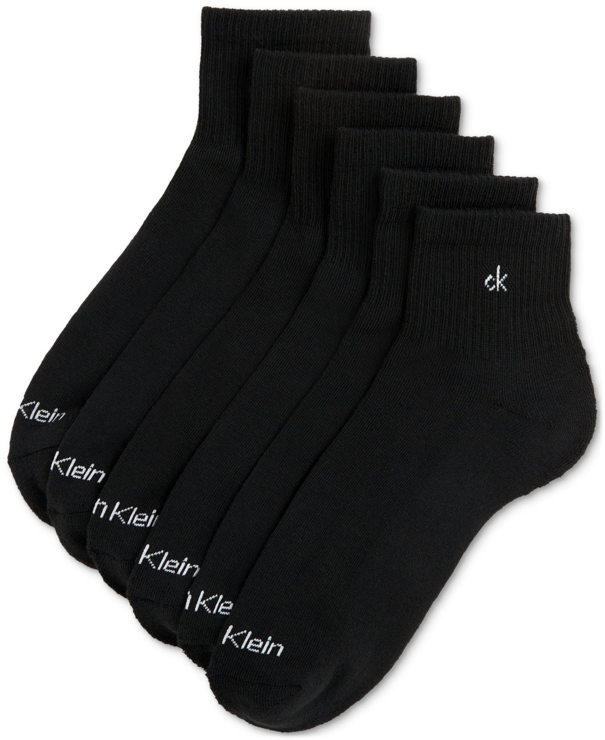 Calvin Klein Men's 6 Pack Solid Black Quarter Crew Socks Osfa Reg