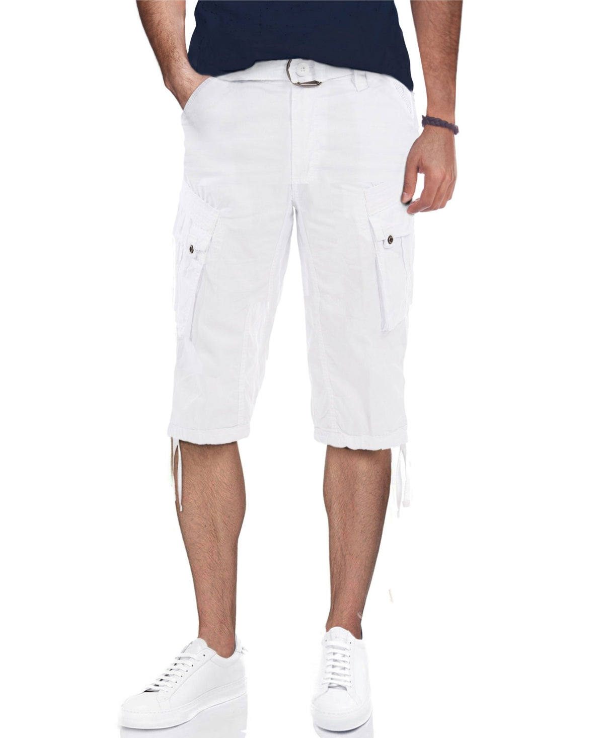 X-ray Mens Classic fit Cargo Shorts 33 White Solid Belted