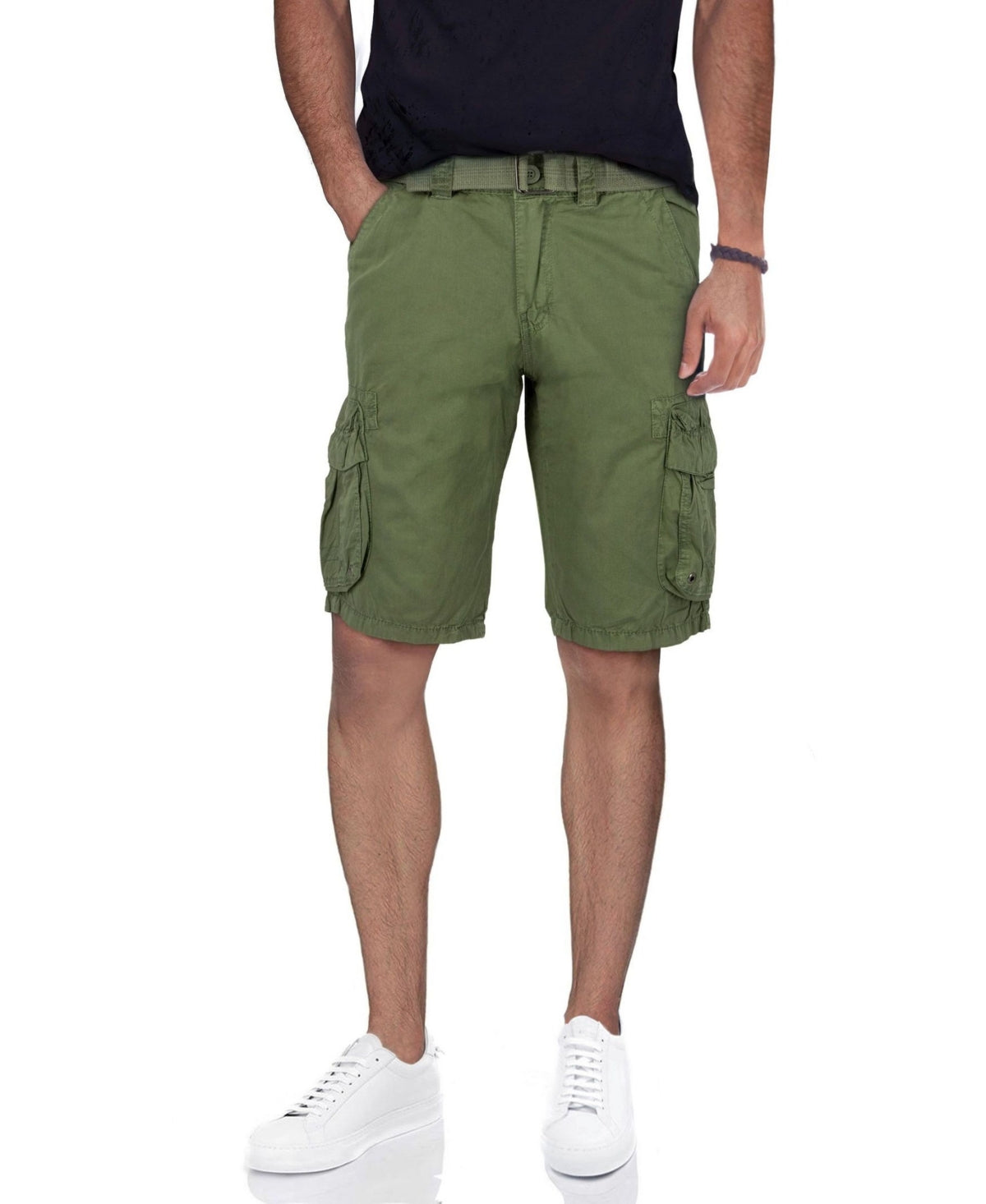 X Ray Men's Belted Double Pocket Cargo Shorts Grass Green 42