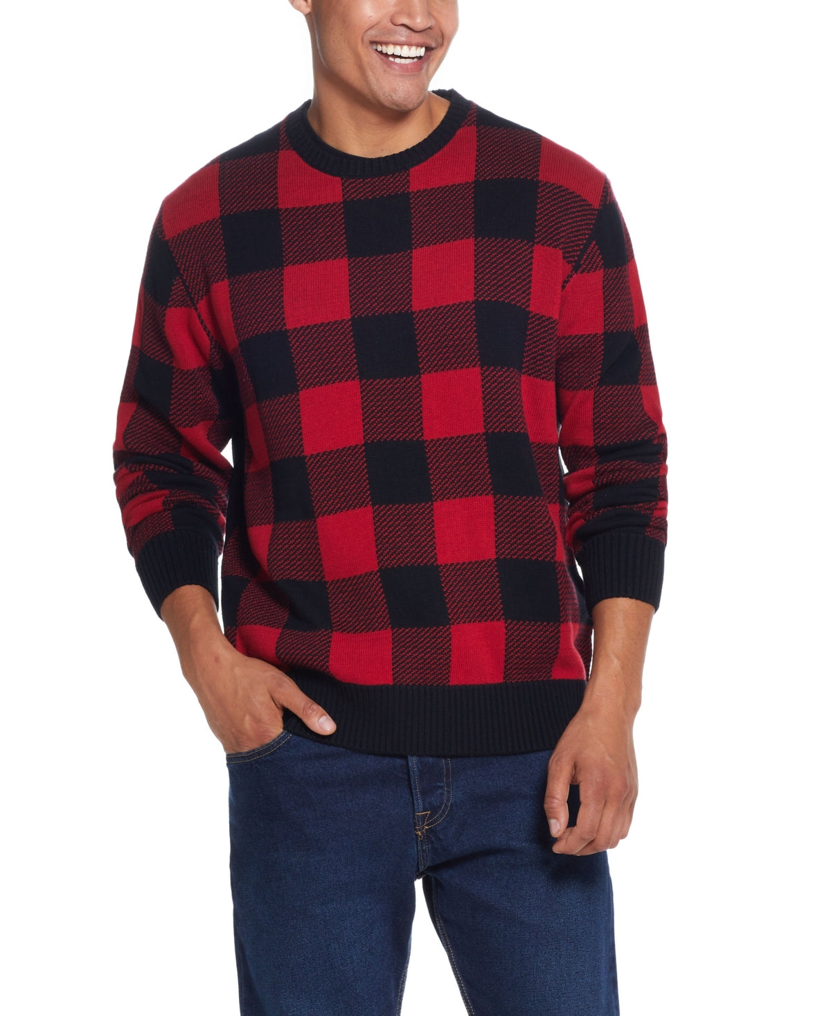 Weatherproof Vintage Men's Crewneck Sweater Red Black Large