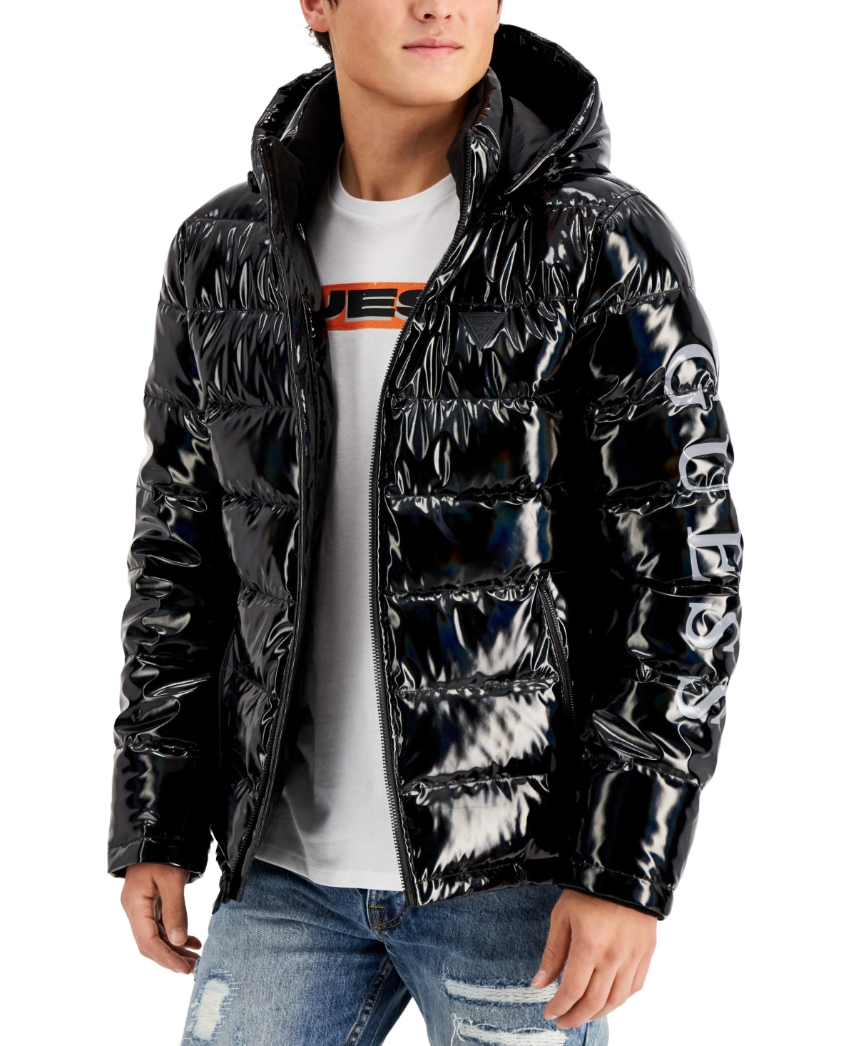 Guess Mens Regular fit Puffer Jacket Coat XL Black Solid