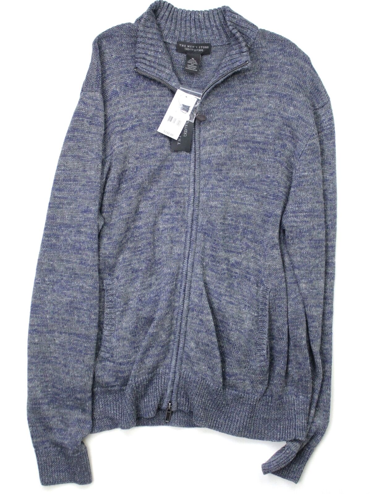 The Men's Store Linen Melange Knit Regular Fit Full Zip Sweater XL Grey Blue