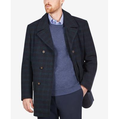 Lauren Ralph Lauren Double-Breasted Wool-Blend Peacoat Navy Blue Green Plaid 38S