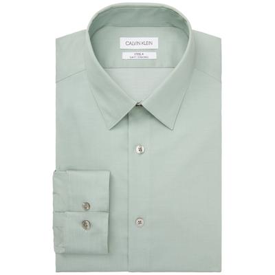 Calvin Klein Mens Steel Slim Fit Button Down Dress Shirt Sage Green 17.5 34 35