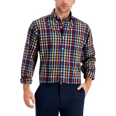 Club Room Mens Multi Gingham Button Down Dress Shirt Navy Orange 16 32/33