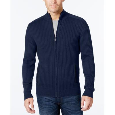 Alfani Mens Ribbed Full Zip Sweater Neo Navy Blue Medium