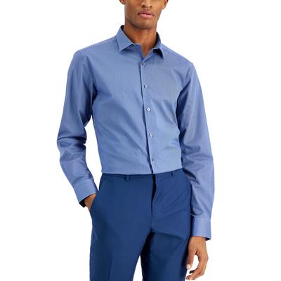Alfani Men's Slim Fit Stripe Button Down Dress Shirt Blue Large