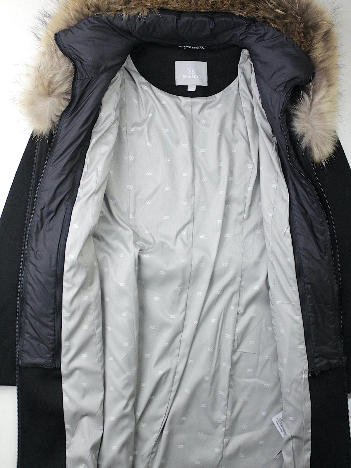 Soia & Kyo Womens Charlena Fur Trim Wool Coat XL Black