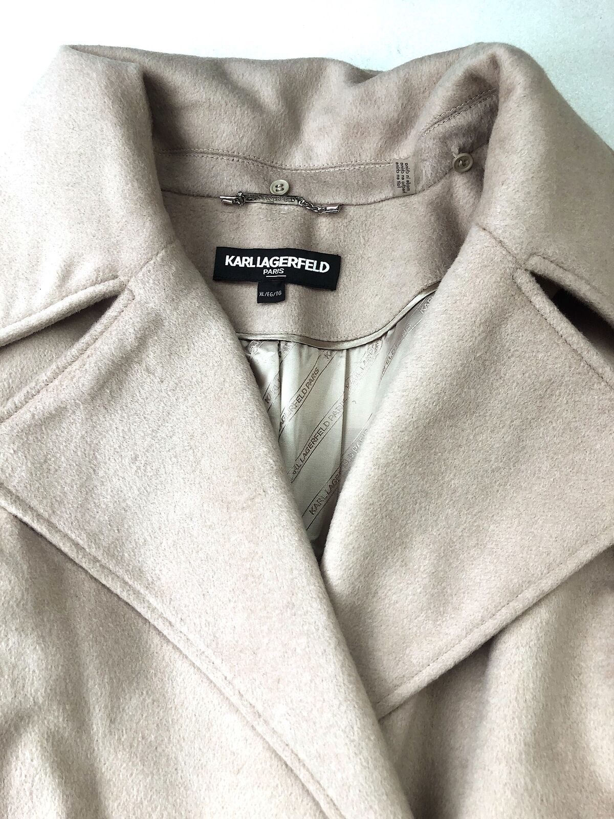 Karl Lagerfeld Women's Belted Wrap Over Coat Beige XL