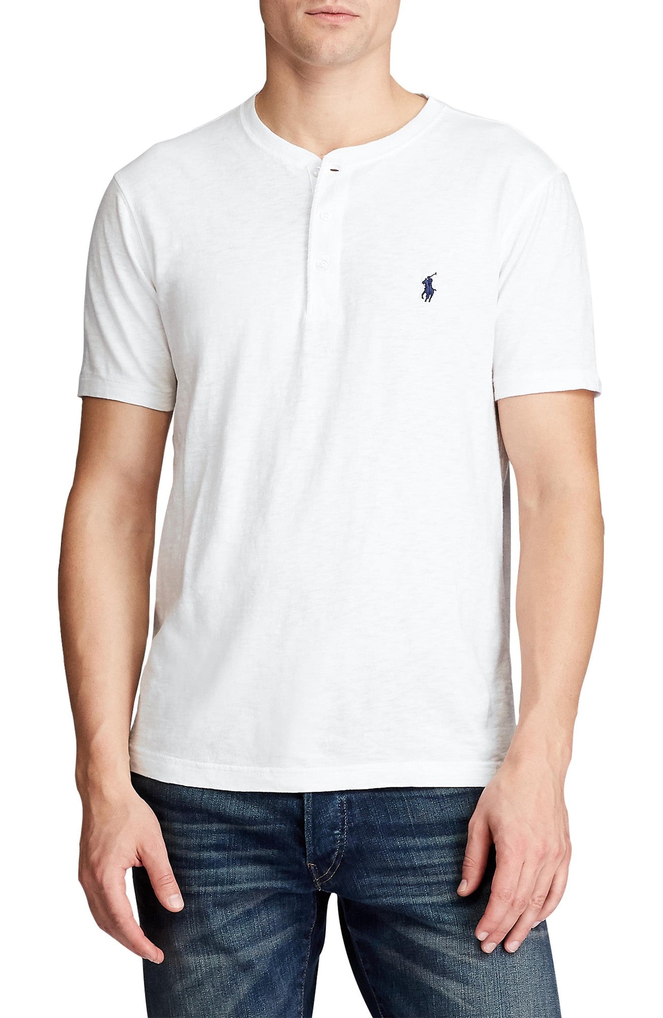 Polo Ralph Lauren Mens Slub Jersey Henley Short Sleeve T Shirt White Medium